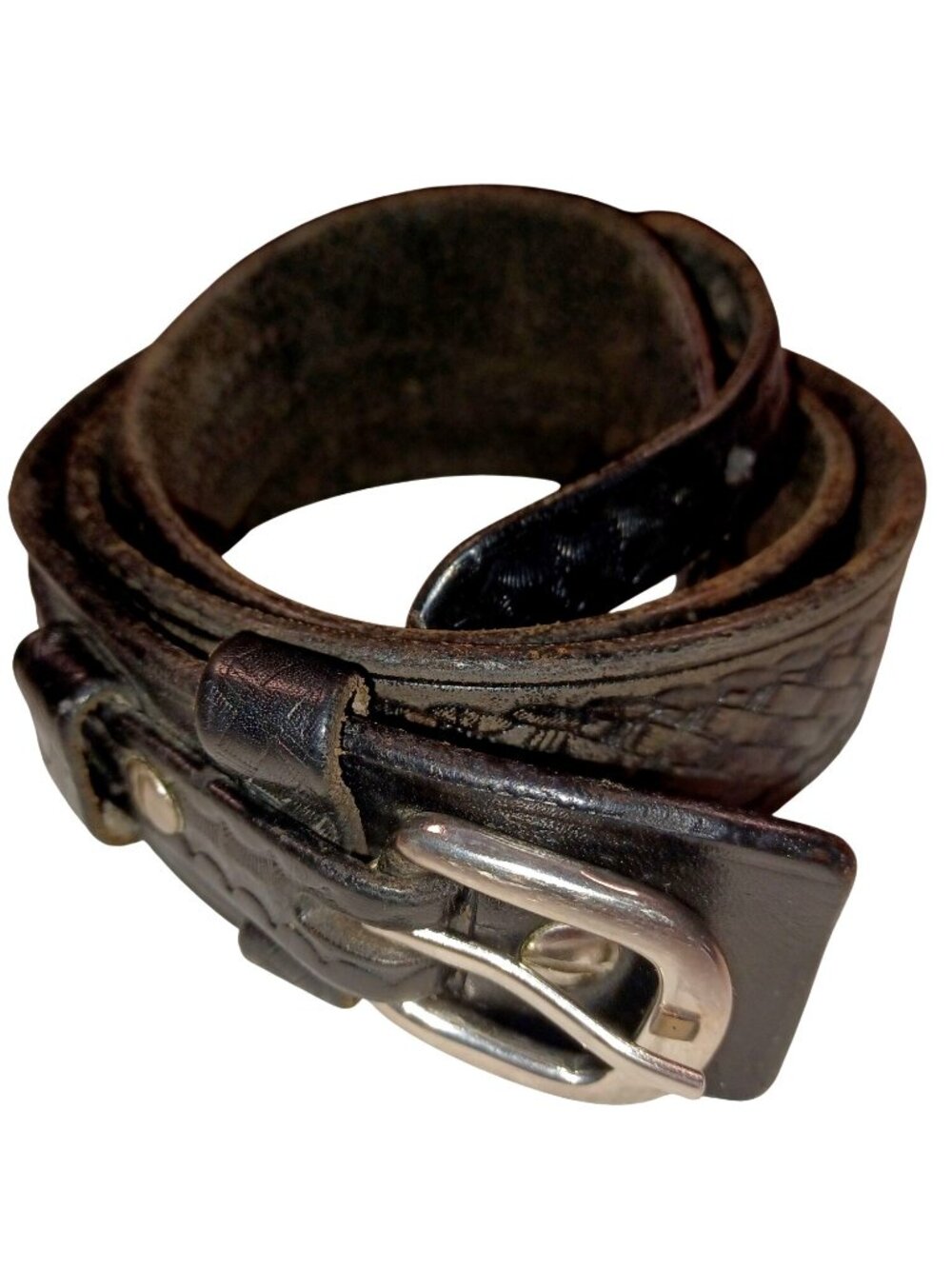 Black Belt Rugged Ranger Western Weave Leather Solid Brass Buckle Sz 38